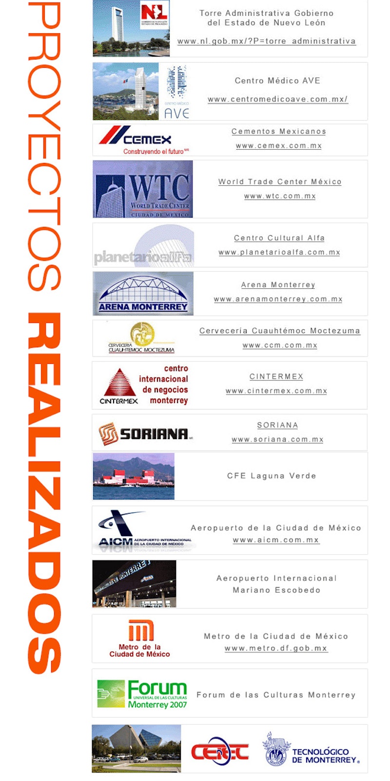 listado con proyectos CALELEC a nivel nacional e internacional